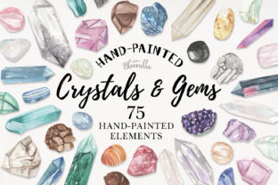 75 Crystals and Gemstones Set Watercolor Illustrations