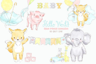Balloon Baby Animals Watercolor Clipart & Illustrations