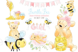 Bumble Bee and Honey Watercolor Clipart