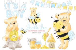 Bumble Bee Boy Honey Watercolor Clipart & Illustrations