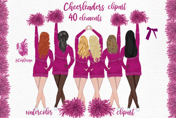 Cheerleaders Clipart Watercolor Girls Illustrations