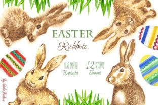 Easter Rabbits Watercolor Clipart & Illustrations