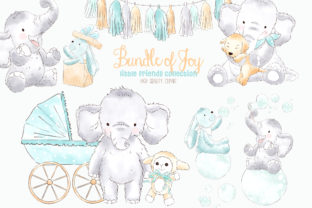 Elephant Baby Boy Watercolor Clipart & Illustrations