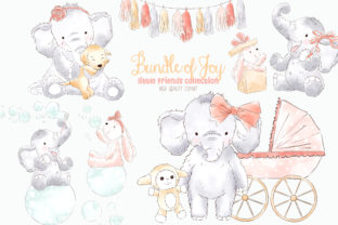 Elephant Baby Girl Watercolor Clipart & Illustrations