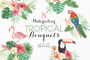 Flamingo Watercolor Bouquets Parrot Set Illustrations
