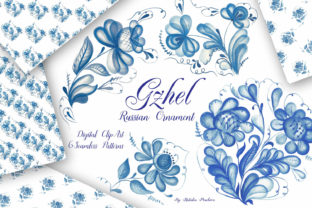 Gzhel Watercolor Cipart: Premium Illustrations