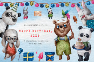 Happy Birthday, Kid - Watercolor Set Illustrations
