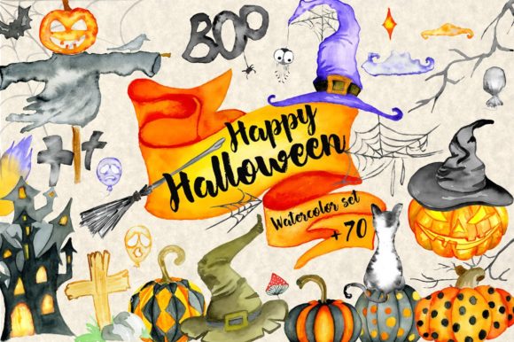 Happy Halloween Watercolor Illustrations Review