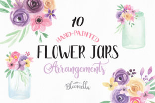 Jars and Flowers Watercolor Set Painted Illustrations