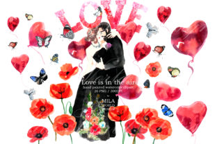 Love is in the Air Watercolor Clip Art & Illustrations