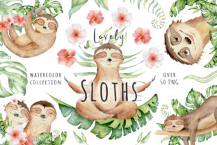 Lovely Sloths Watercolor Animals Clipart Illustrations