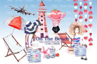 On the Beach Watercolor Clip Art & Illustrations