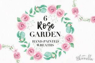 Rose Garden Wreaths Pink Set Watercolor Illustrations