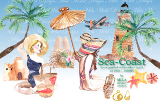 Sea-Coast Watercolor Clip Art & Illustrations