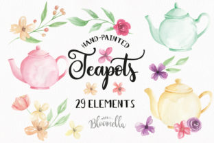 Teapot and Flower Elements Watercolor Illustrations