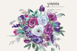 Watercolor Purple and White Flowers Illustrations