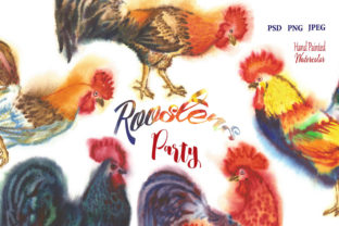 Watercolor Roosters Clipart & Illustrations