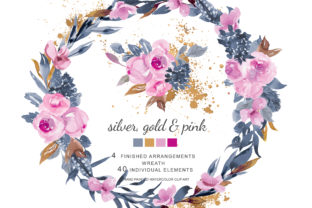 Watercolor Soft Pink Roses and Silver Go Illustrations