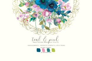 Watercolor Teal Pink Flowers Clipart Review