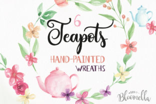 Watercolor Teapot Wreath Set Floral Illustrations
