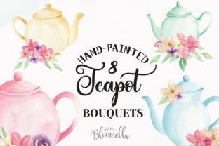 Watercolour Teapot Bouquets Flowers Tea Illustrations